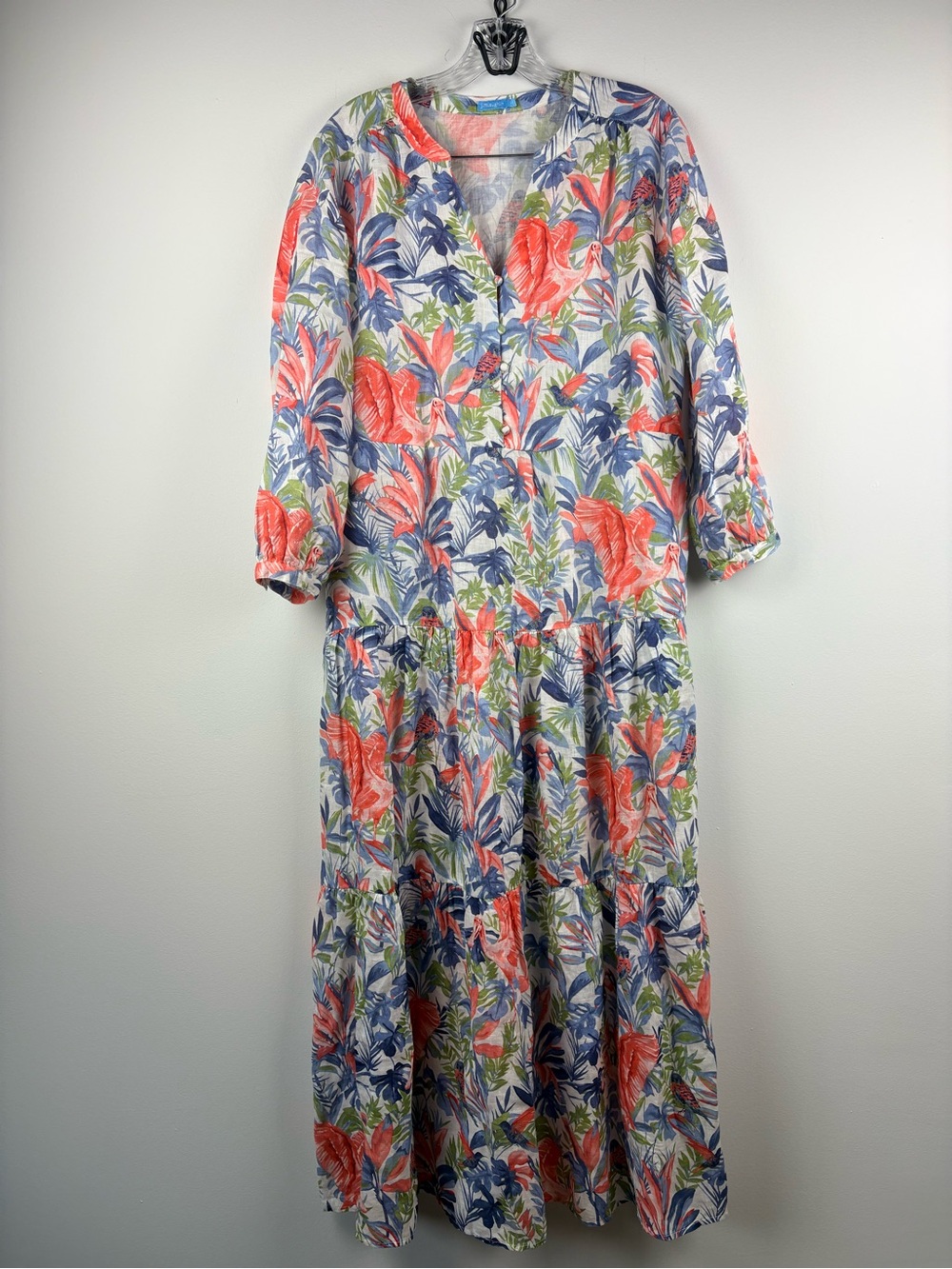 J. McLaughlin Cunningham Linen Maxi Dress Everglades Mangrove Flower Print Sz M